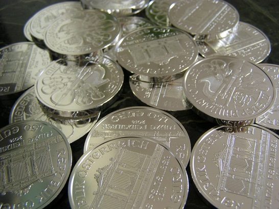 A pile of silver coins.