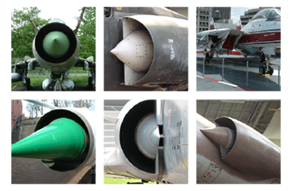 Different type engine intakes for aircraft.