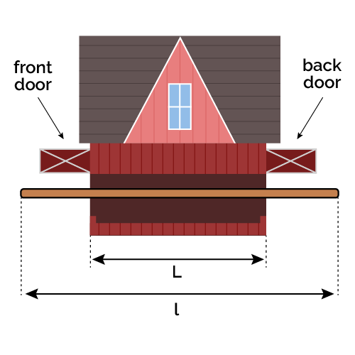 Barn with two doors and a long pole travels through the barn