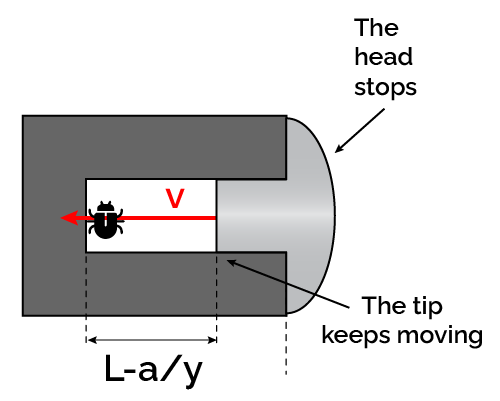 The tip of the rivet keeps moving after the impact: the body is not rigid anymore!