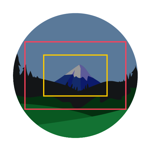 Photograph comparing relative image sizes from a full-frame and crop sensor camera.