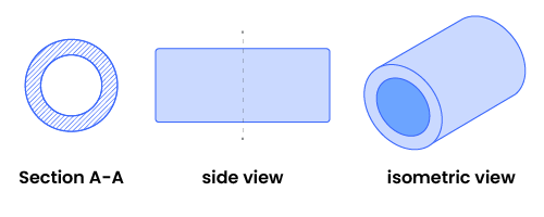 Section view of a tube seen from different angles.