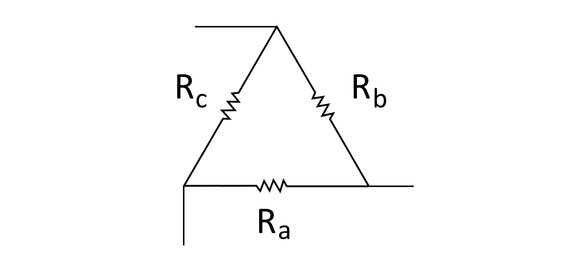 Simple diagram of resistors (represented by zigzag lines) forming a triangle or delta configuration.