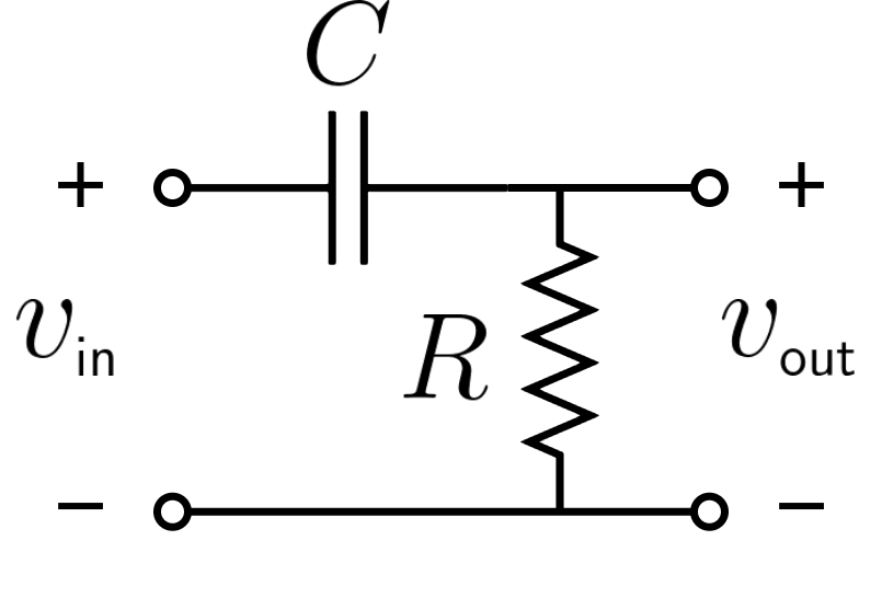 An RC high-pass filter circuit diagram.