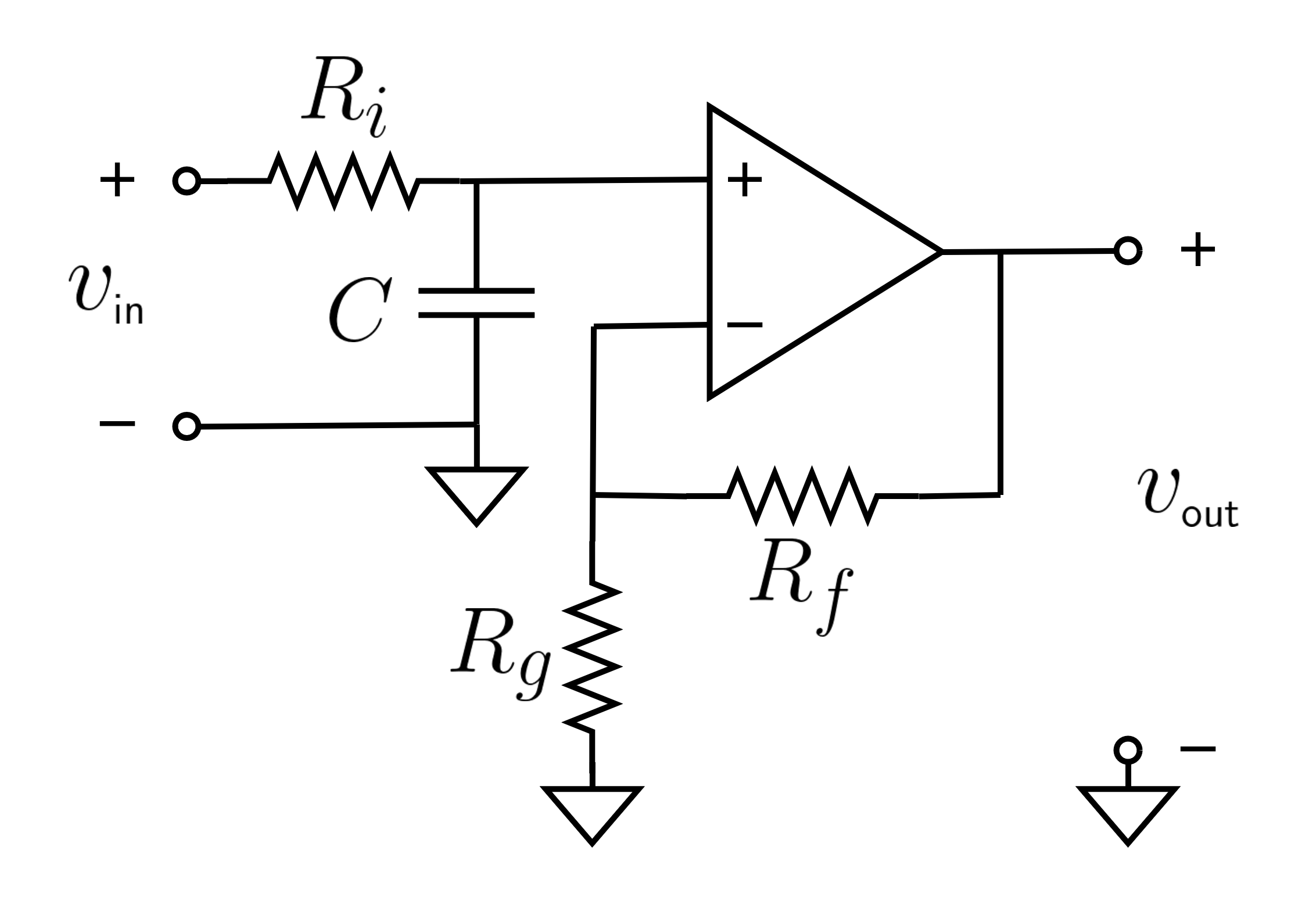 A non-inverting op-amp low-pass filter circuit diagram.