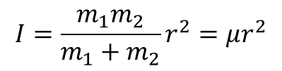 The point masses moment of inertia formula I = μ*r²