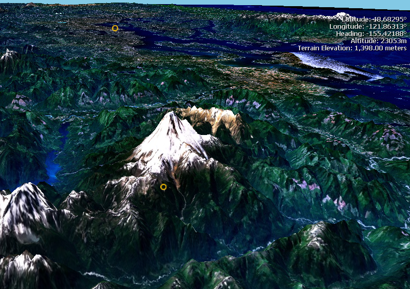 Computer-rendered aerial view of Mount Baker
