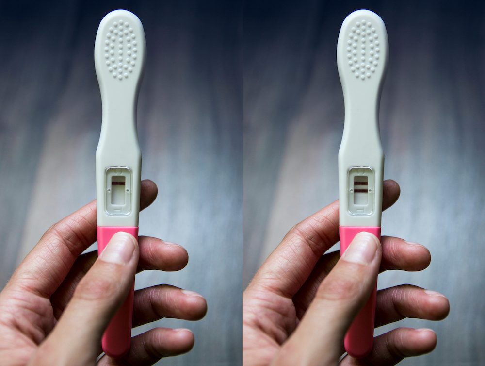 Pregnancy tests, positive and negative.
