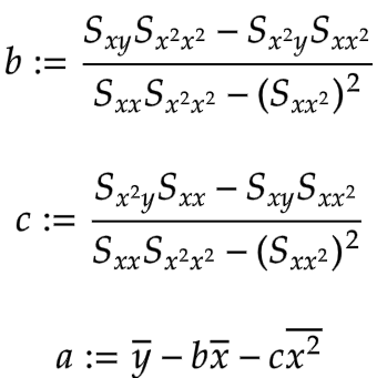 Derivation of formula for quadratic regression - three coefficients