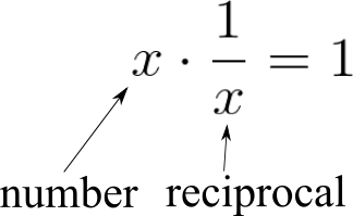 explanation what is a reciprocal: number (x) * reciprocal (1/x) = 1