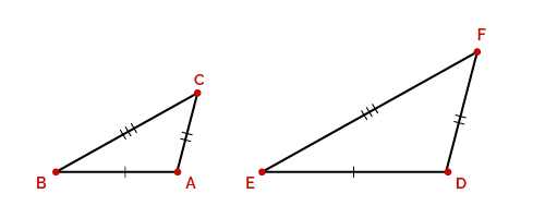 The sides of $$\triangle \text{ABC}$$ and $$\triangle \text{DEF}$$ are proportional.