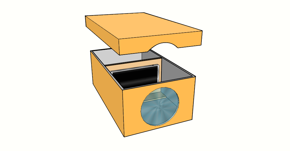 Image of the final DIY smartphone projector with lid lifted up to show the makeshift stand and smartphone inside the shoebox