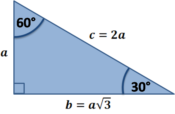 Special right triangle 30-60-90. Derivation using trigonometry.