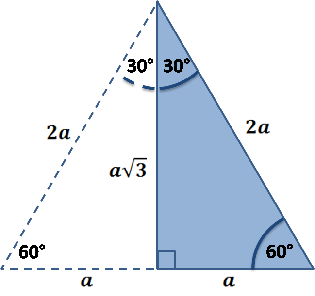 Special right triangle 30-60-90. Half of equilateral triangle.