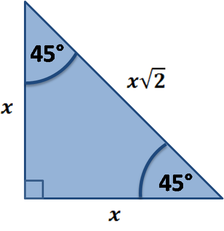 Special right triangle: 45-45-90 with a given leg length.