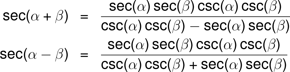 The secant sum and difference identities.