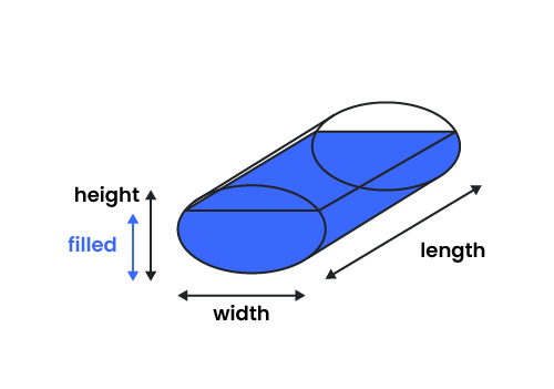 Horizontal oval tank with marked dimensions.