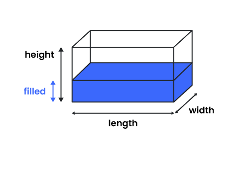 Rectangular tank with marked dimensions.