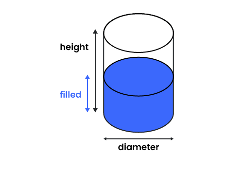 Vertical cylinder tank with dimensions.