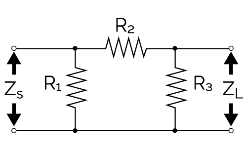 Pi attenuator with unequal impedances