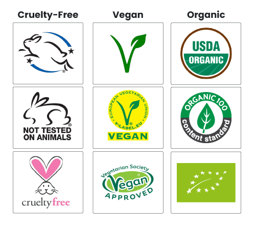 Animal cruelty free product logos.
